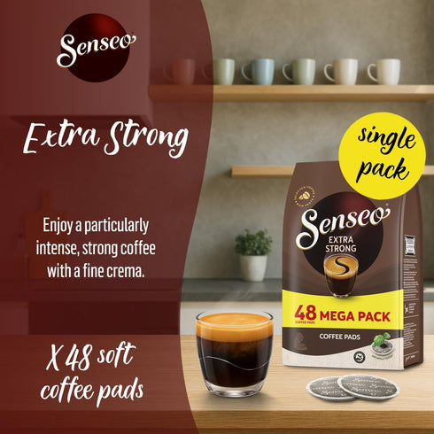 48 Count (1 Pack) Senseo Extra Strong Coffee Pods Dark Roast with Intense & Bold Flavor and Rich Crema Single-Serve