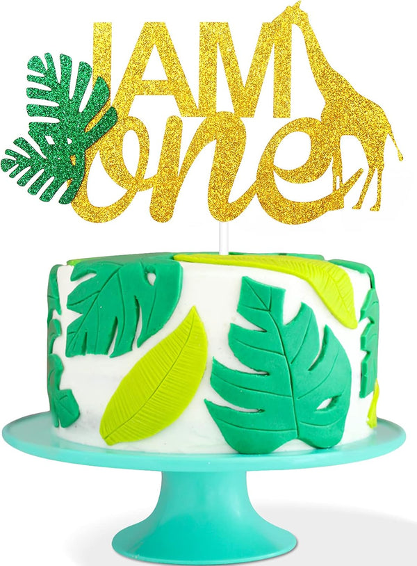 I AM ONE Birthday Cake Topper, Real Wild Child First Birthday Jungle Safari Animals Decor