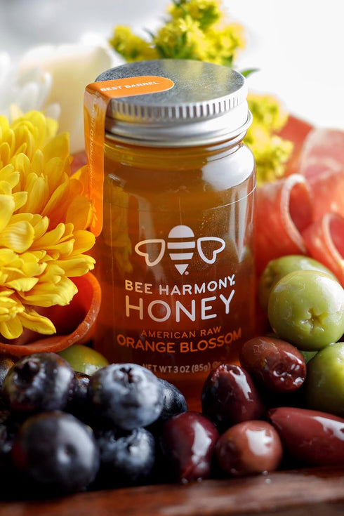 Set, 4 3 OZ Bee Harmony Rare Varietals Honey Flight, Mini Honey Gift Jars, Each, Premium, Raw (Acacia, Buckwheat