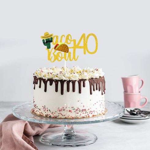 Taco Bout 40 Birthday Cake Topper - Glitter Fiesta 40th Birthday Party Decoration Supplies