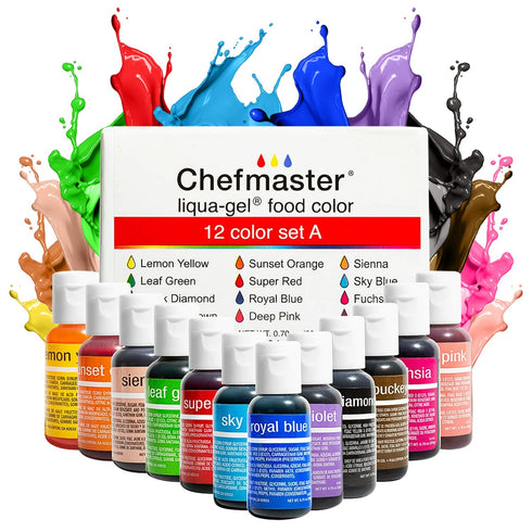 Chefmaster - Liqua-Gel Food Coloring - Fade Resistant Food Coloring - 12