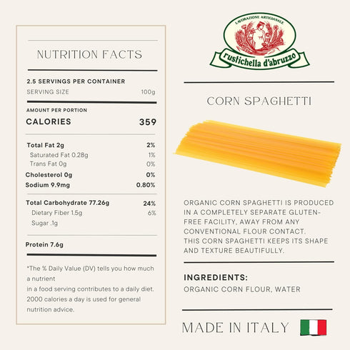 250g Rustichella d'Abruzzo Organic Corn Spaghetti - Gluten-Free Pasta - Delicious Corn Flavor - Perfect for Creative