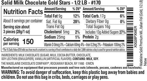 24 8 Oz Madelaine Chocolate Gold Stars Easter Candy - Milk Chocolate Candy Easter Basket Stuffers - Individually