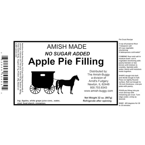 Amish Buggy 32 Oz Amish Pie Filling - TWO Jars (Apple No Sugar Added)