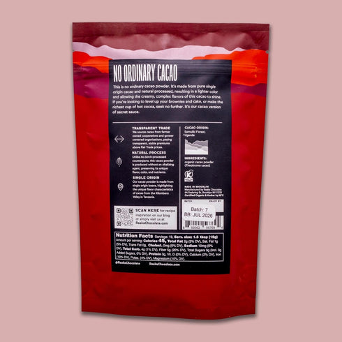 8oz Raaka Chocolate Organic Cacao Powder - Unsweetened, Non-Alkalized, Perfect for Baking, Substitute for Cocoa Powder