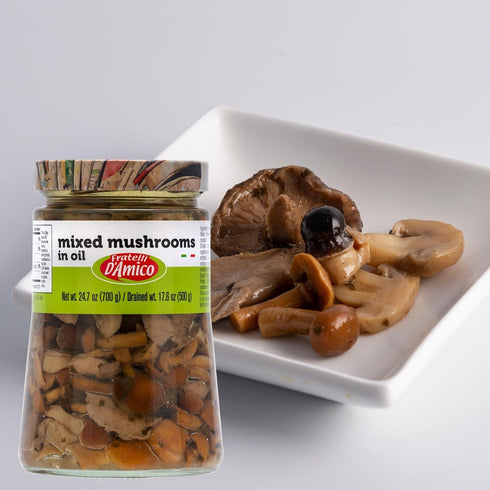 24.7 oz (700 FRATELLI D'AMICO - Mixed Mushrooms in oil, Family-Size, g), Italian Appetizer, NON-GMO