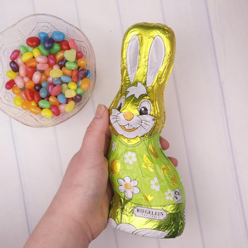 3.5 Hollow Chocolate Easter Bunny, Wrapped Figure with Festive Foil, Spring Basket Stuffer, Holiday Party Favor