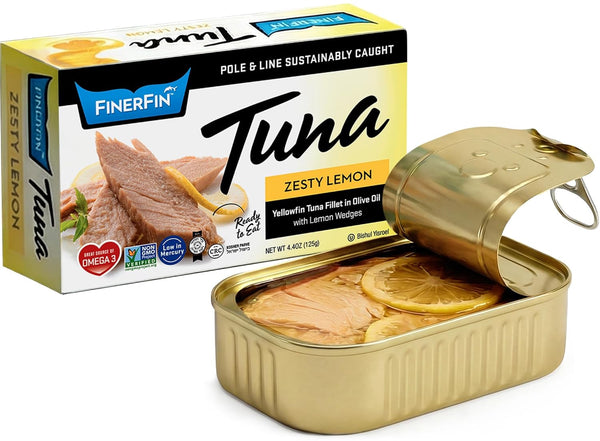 FinerFin Premium Zesty Lemon Yellowfin Tuna Fillets in Organic Extra Virgin Olive