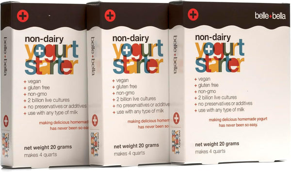 Belle + Bella Non-Dairy Vegan Yogurt Starter - Gluten Free, No Added Sugar, Non GMO - 3 Boxes Makes 12 Quarts