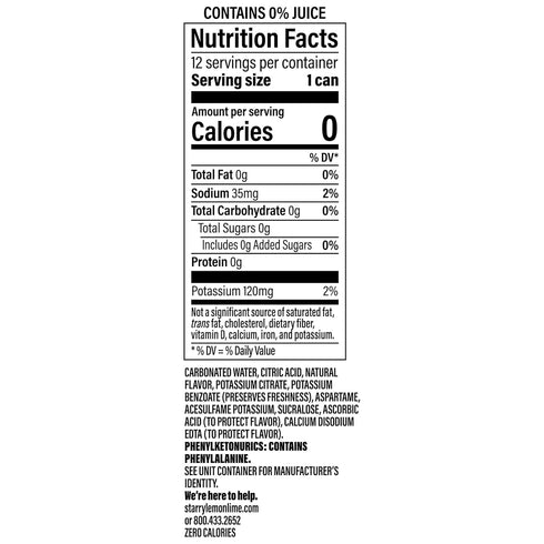 12 Oz (Pack 12) Starry Zero Sugar Lemon Lime Soda, Fl Cans