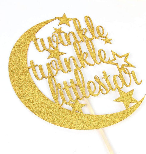 Gold Glitter Twinkle Twinkle Little Star Cake Topper for Baby Shower, Gender Reveal, Birthday Party Decorations