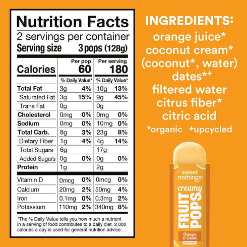 12 Count, Sweet Nothings, Oranges & Cream Organic Dairy-Free Fruit Pops, No Added Sugar, Freeze & Enjoy
