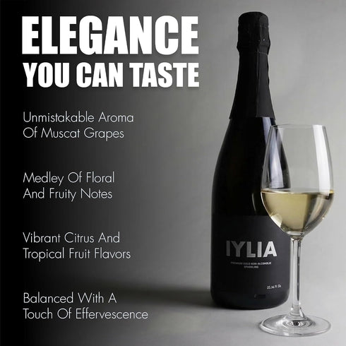 (750ml) 1 Pack 0.0% IYLIA Non Alcoholic Sparkling Wine, White Premium Spanish Alcohol Free Wine, ABV, Made with Muscat