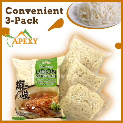 APEXY 3 21.15oz Japanese Style Fresh Udon Noodles, Authentic Sanuki Jumbo Chewy Noodles, Quick & Easy Meal Solution