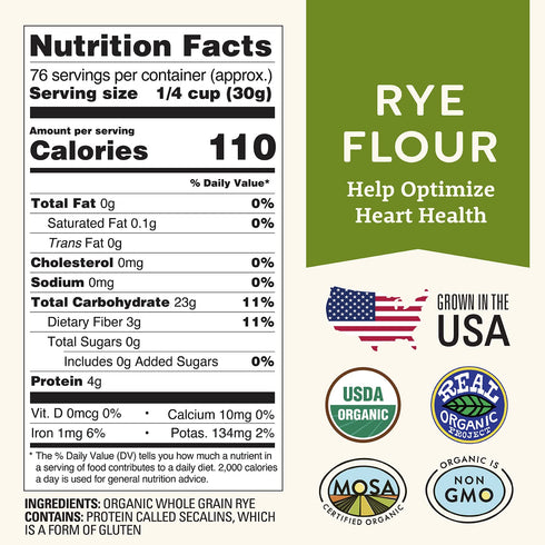 5 lb Organic Rye Flour - Non-GMO, USDA Organic, Vegan, For Baking Sourdough, Bread, and More! Grown In USA, Farmed From
