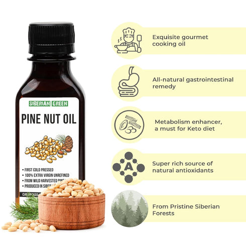 Siberian Pine Nut Oil | 100% Natural Extra Virgin Cold Pressed 100 ml / 3.4 fl oz | Unrefined Raw Vegan