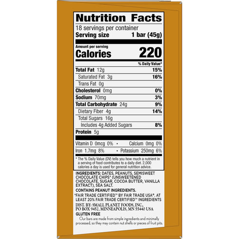 Larabar Peanut Butter Chocolate Chip, Gluten Free and Vegan Fruit and Nut Bars, 28.8 oz, 18 Ct