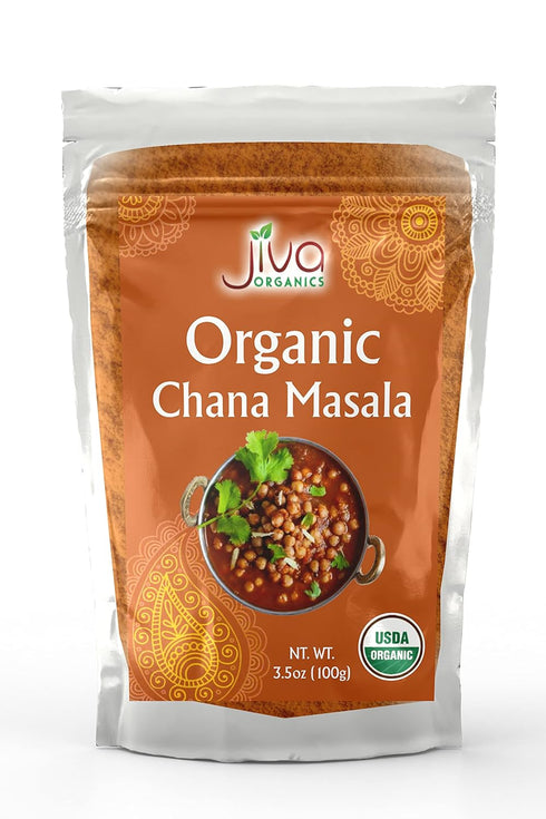 Jiva Organic Chana Masala, 3.5 Ounce Bag, Indian Spice Blend, Non-GMO Chick Pea Curry Masala