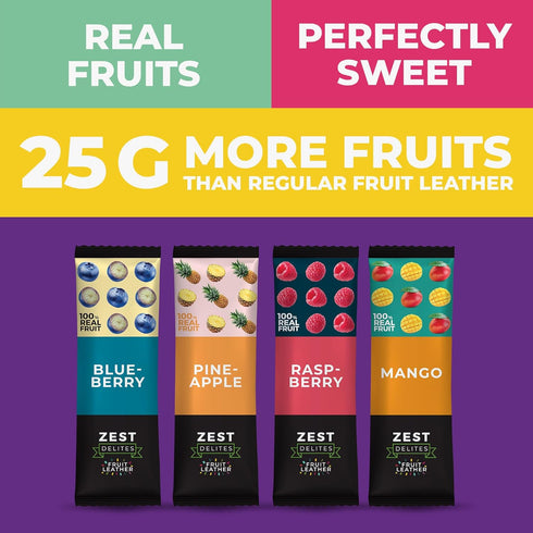 0.88 oz 36 Fruit Snacks by Zest Delites, Fruit Leather Bars, Healthy Snacks for Adults & Kids, Vegan, Dried Apple-Based