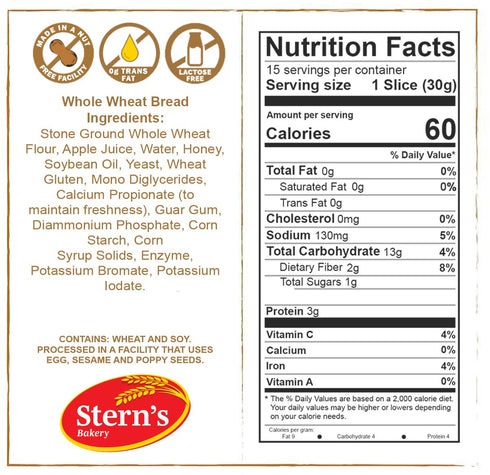 100% 5 Pack 16 oz (5 Pack) Whole Wheat Bread Sliced - - per Loaf | Delicious Sandwich Bread | Kosher, Dairy Free & Nut