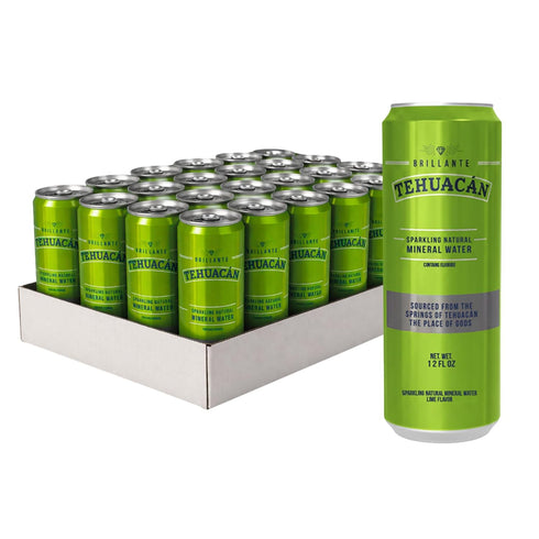 TEHUACN BRILLANTE 12oz 24 Pack Sparkling Mineral Water Original Can (Lime)