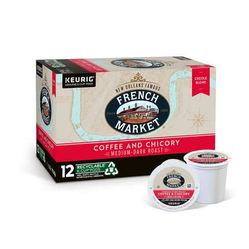 12ct (Pack 3) French Market Coffee & Chicory Medium-Dark Roast Single Serve Coffee Pods, Box