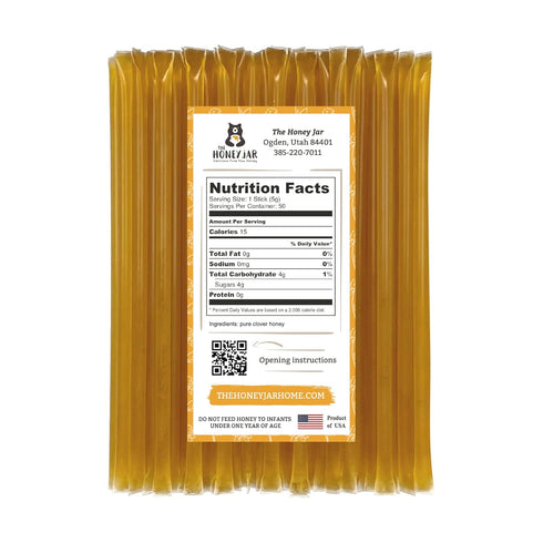 (50 Count) The Honey Jar Plain Honey Sticks - Pure Honey Straws For Tea, Coffee, or a Healthy Treat - One Teaspoon