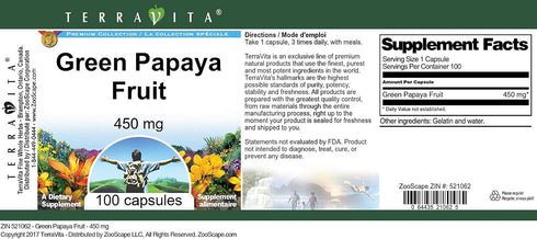 Terravita 450 (100 521062) Green Papaya Fruit - mg Capsules, ZIN: