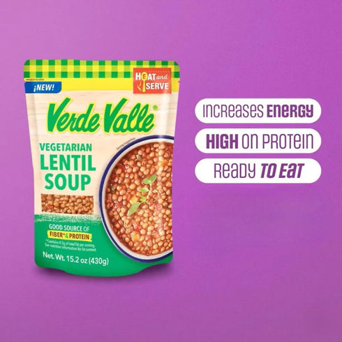 15.2 oz (Pack 1), Verde Valle Vegetarian Lentil Soup Fresh Ready to Eat of Authentic Mexican Prepared Meal, Sopa de