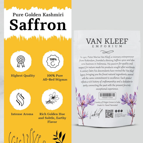 10 Van Kleef Emporium Kashmiri Saffron Threads Grams | Grade A+ Super Negin Premium All-Red Spice | Pure & Organic