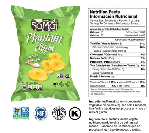1.2oz (Pack 60) SAMAI Pacific Sea Salt Plantain Chips of - Gluten Free, All Natural, NON-GMO and Kosher