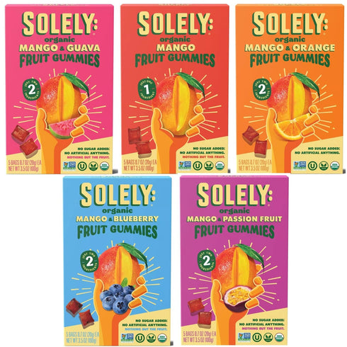 SOLELY Organic Fruit Gummies Variety Pack, Mango, Mango & Orange, Mango &
