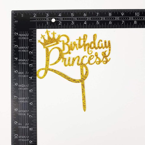 Happy Birthday Princess Cake Topper, Gold Glitter Acrylic for Princess Birthday Cake Party Decorations