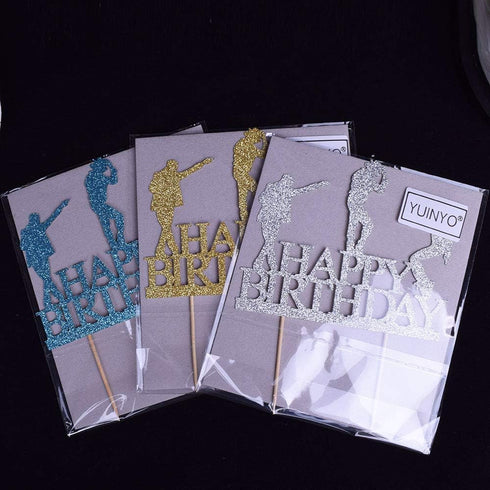 Glitter Happy Birthday Cake Toppers - Silver Birthday Party Decoration Supplies with Happy Birthday Cake Bunting