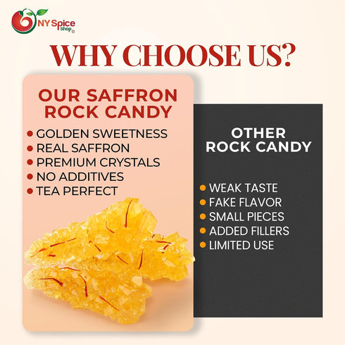 3 NY Spice Shop Golden Crystal Rock Candy with Saffron - Pound Natural Sugar Crystals Infused with Pure Saffron Strands