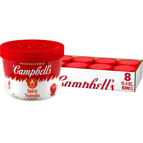 Campbells Spicy Tomato Soup, 15.4 oz Microwavable Bowl (8 Pack)