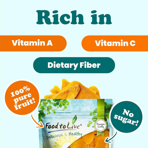 3 Food to Live Dried Mango Cheeks, Pounds - Premium Quality, Unsweetened, Unsulfured, and Preservative-Free. Naturally