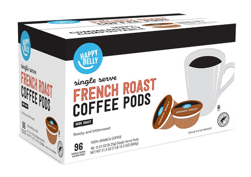 Amazon Brand - Happy Belly Dark Roast French Roast Coffee Pods, Compatible with K-Cup Brewer, 96 Count
