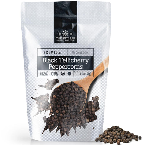 The Spice Lab Black Tellicherry Peppercorns for Grinder Packed in the USA