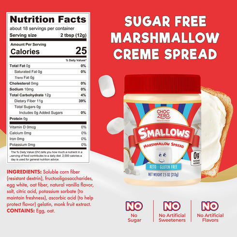 7.5 oz ChocZero Sugar Free Marshmallow Spread, Keto Friendly, Gluten Free, No Sugar Alcohols, Jar