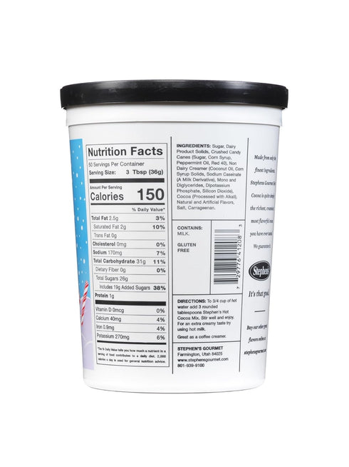 STEPHEN'S 4 lb Stephens Gourmet Candy Cane Hot Cocoa Mix Milk Chocolate Cocoa with Real Peppermint Candy Cane, Canister