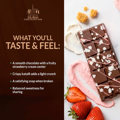 2.47oz (1 Pack) Dubai Chocolate Bar Strawberry Crush Premium Chocolate with Strawberry & Crispy Kataifi Filling Dubai