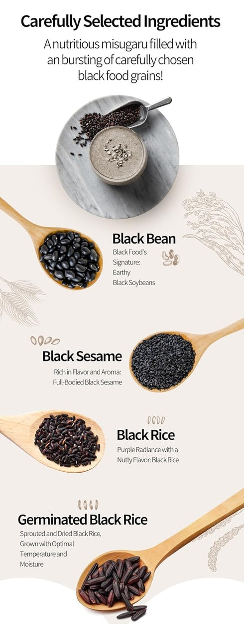 20g 12 Packs Damtuh Misugaru Powder Drink Mix Korean Black Grain Blend with Roasted Black Rice, Bean & Sesame