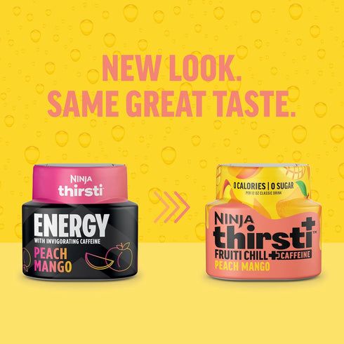 17, 12oz 3 Pack, WCFPCMGAM Ninja Thirsti Flavored Water Drops, FRUITI CHILL+ Peach Mango, Bold Fruit Flavor