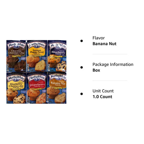 Martha White Muffin Mix Sampler Package, 6 Pack with Favorite Banana Nut & Various Flavors