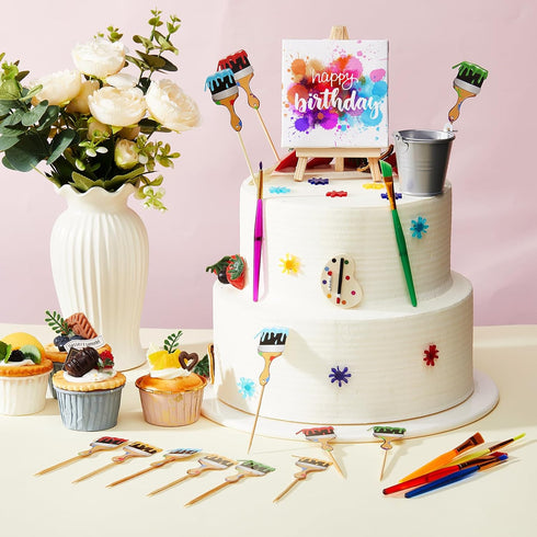 Taiyin 34 Pcs Art Cake Decorations, Cupcake Toppers, Artist Themed Cake Decor for Kids Birthday Party Supplies