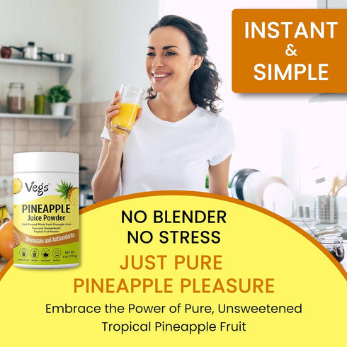 6 oz Vegs Pineapple Juice Powder - Freeze Dried Organic Pineapple Powder with Bromelain & Antioxidants - Sugar-Free