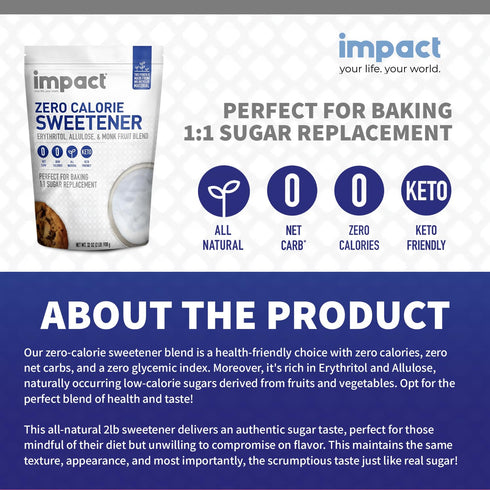 1 1 2lbs Impact Allulose, White Monk Fruit & Erythritol Sweetener Blend - Gluten Free, Zero Calories, Keto, Vegan