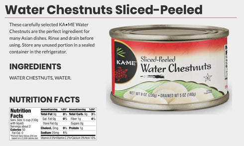 8 (Pack 24) Ka-Me Stir-Fry Vegetables, Sliced Water Chestnuts, Ounce