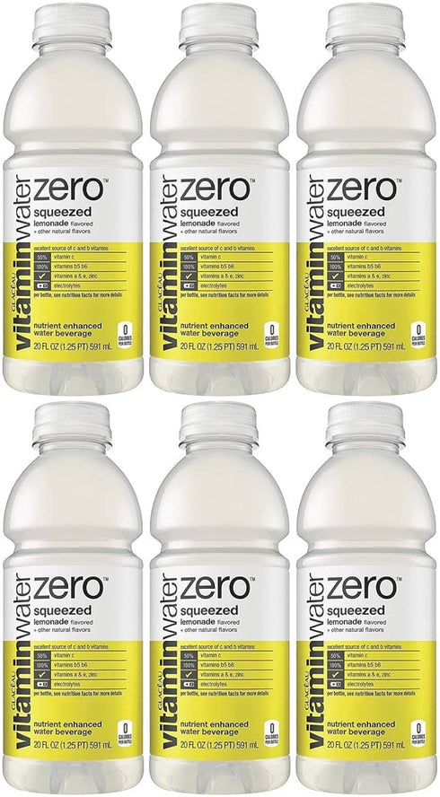 Vitamin Water Zero, Lemonade - Squeezed, 20oz Bottle (Pack of 6, Total